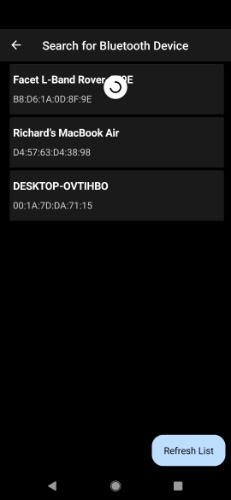 List of paired Bluetooth devices